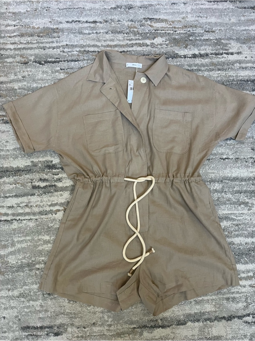 Mango Linen-Blend Drawstring Romper